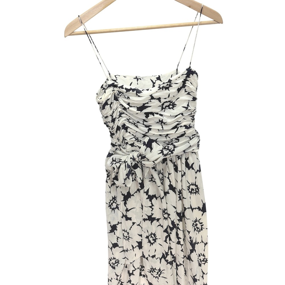 Oscar de la Renta Silk Strapless Floral Maxi Dress Scarf 6 Black White Vintage - Picture 4 of 15